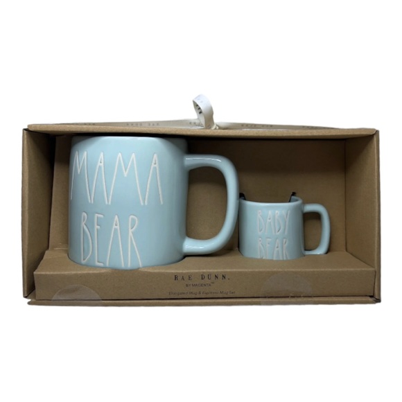 Rae Dunn Mama Bear Baby Bear Mug Set New in Box - Aqua Mint Color - Picture 2 of 2